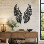 Black Metal Angel Wings Wall Art with Intricate Cutout Details