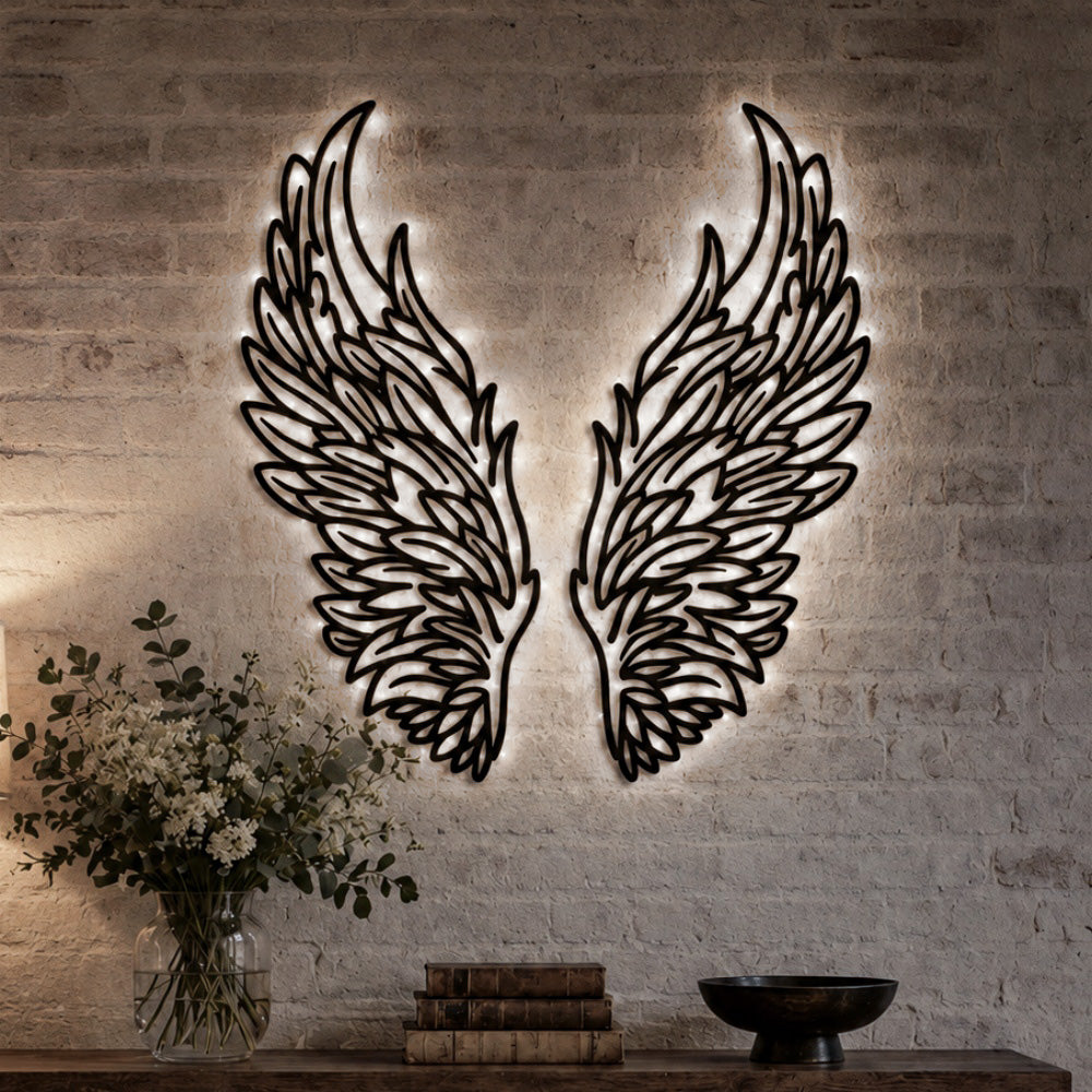 Metal Angel Wings Wall Art with Soft White LED Lighting