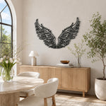 Black Metal Angel Wings Wall Art with Intricate Cutout Details