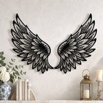 Black Metal Angel Wings Wall Art with Intricate Cutout Details