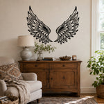 Black Metal Angel Wings Wall Art with Intricate Cutout Details