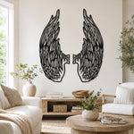Black Metal Archangel Wings Wall Art with Intricate Cutout Details