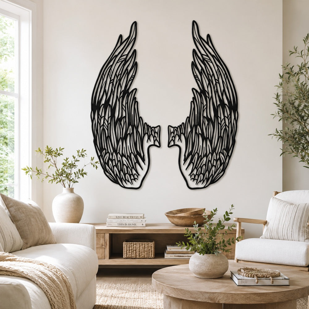 Black Metal Archangel Wings Wall Art with Intricate Cutout Details