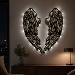 Black Metal Archangel Wings Wall Art with Soft White LED Lighting