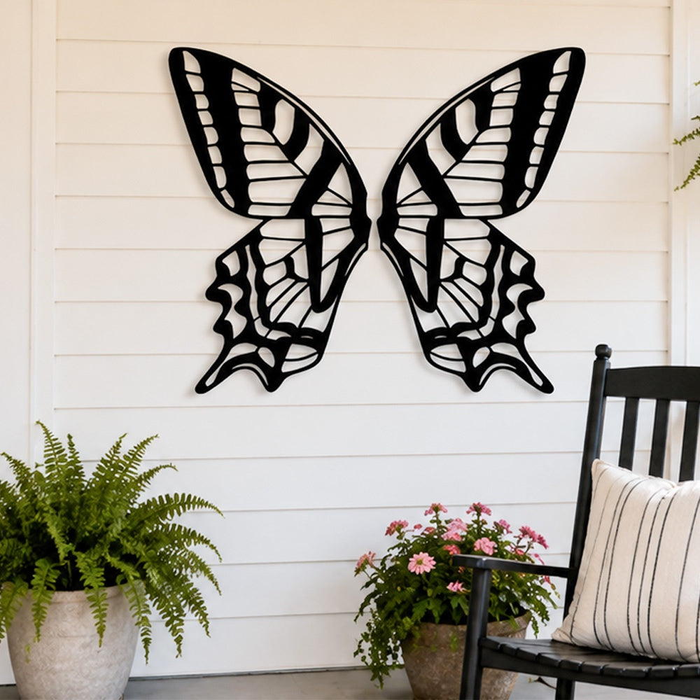 Black Metal Butterfly Wings Wall Art with Intricate Cutout Details