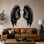 Black Metal Phoenix Wings Wall Art with Intricate Cutout Details