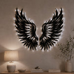 Black Metal Phoenix Wings Wall Art with Soft White LED Lighting