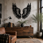 Black Metal Phoenix Wings Wall Art with Intricate Cutout Details