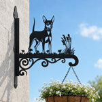 Miniature pinscher metal hanging basket bracket mounted on outdoor wall for plant decoration
