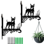 Miniature pinscher metal hanging basket bracket mounted on outdoor wall for plant decoration