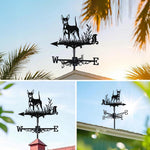 Miniature pinscher metal weather vane with directional arrows and mounting rod, outdoor roof and garden decoration 