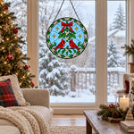 Mistletoe and cardinals stained glass suncatcher window hanging, suitable for home and garden decoration