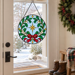 Mistletoe wreath stained glass suncatcher window hanging, suitable for home and garden decoration