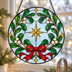 Mistletoe wreath stained glass suncatcher window hanging, suitable for home and garden decoration