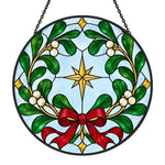 Mistletoe wreath stained glass suncatcher window hanging, suitable for home and garden decoration