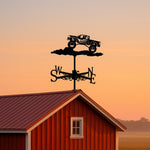 Monster truck metal weather vane with directional arrows and mounting rod, outdoor roof and garden decoration
