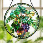 Monstera plant potted stained glass suncatcher window hanging, suitable for home and garden decoration