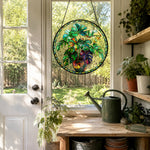 Monstera plant potted stained glass suncatcher window hanging, suitable for home and garden decoration