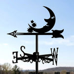Moon with stars metal weather vane with directional arrows and mounting rod, outdoor roof and garden decoration