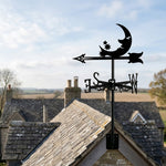 Moon with stars metal weather vane with directional arrows and mounting rod, outdoor roof and garden decoration