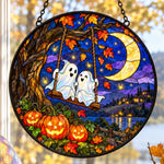 Moonlight Ghost Swing Halloween stained glass suncatcher window hanging, suitable for home and garden decoration