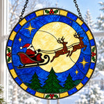 Moonlit sleigh silhouette stained glass suncatcher window hanging, suitable for home and garden decoration
