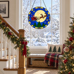 Moonlit sleigh silhouette stained glass suncatcher window hanging, suitable for home and garden decoration