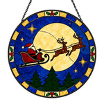Moonlit sleigh silhouette stained glass suncatcher window hanging, suitable for home and garden decoration