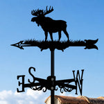 Moose metal weather vane with directional arrows and mounting rod, outdoor roof and garden decoration