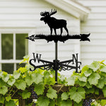 Moose metal weather vane with directional arrows and mounting rod, outdoor roof and garden decoration