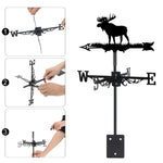 Moose metal weather vane with directional arrows and mounting rod, outdoor roof and garden decoration