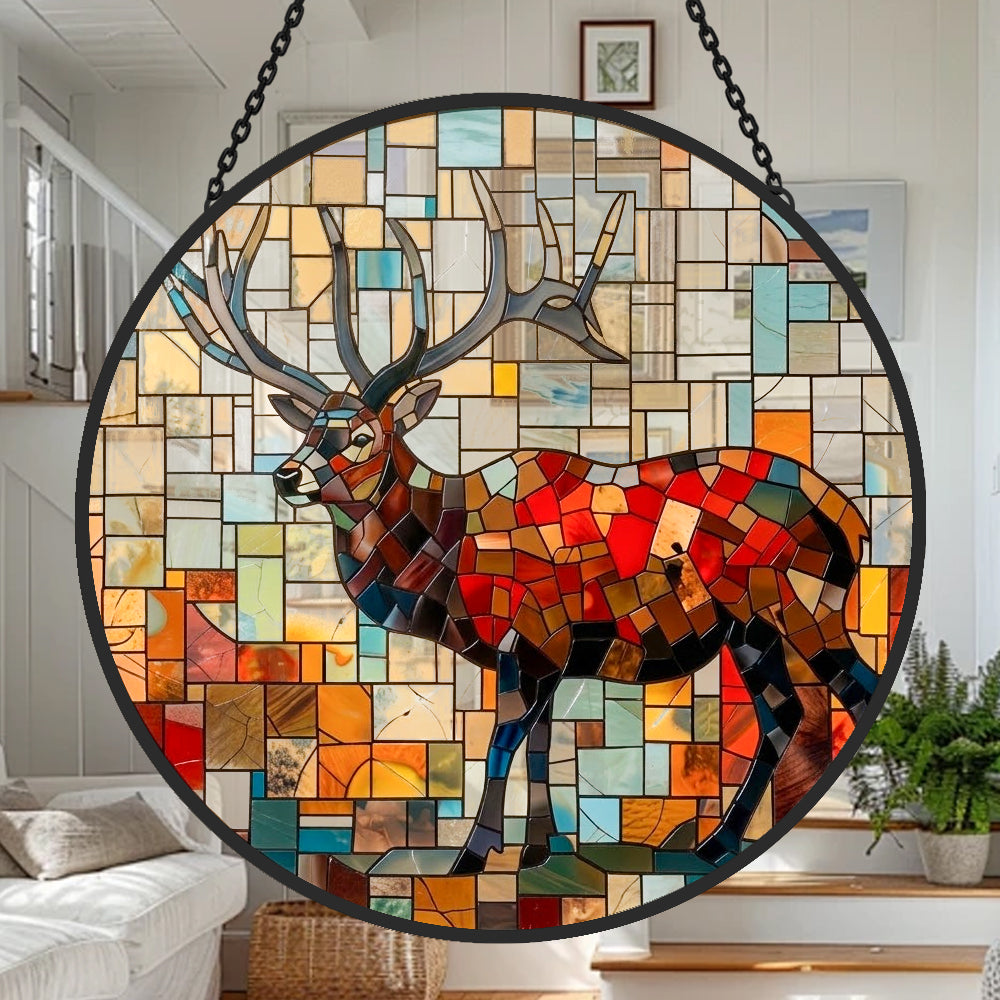 Mosaic stag deer stained glass suncatcher window hanging, suitable for home and garden decoration