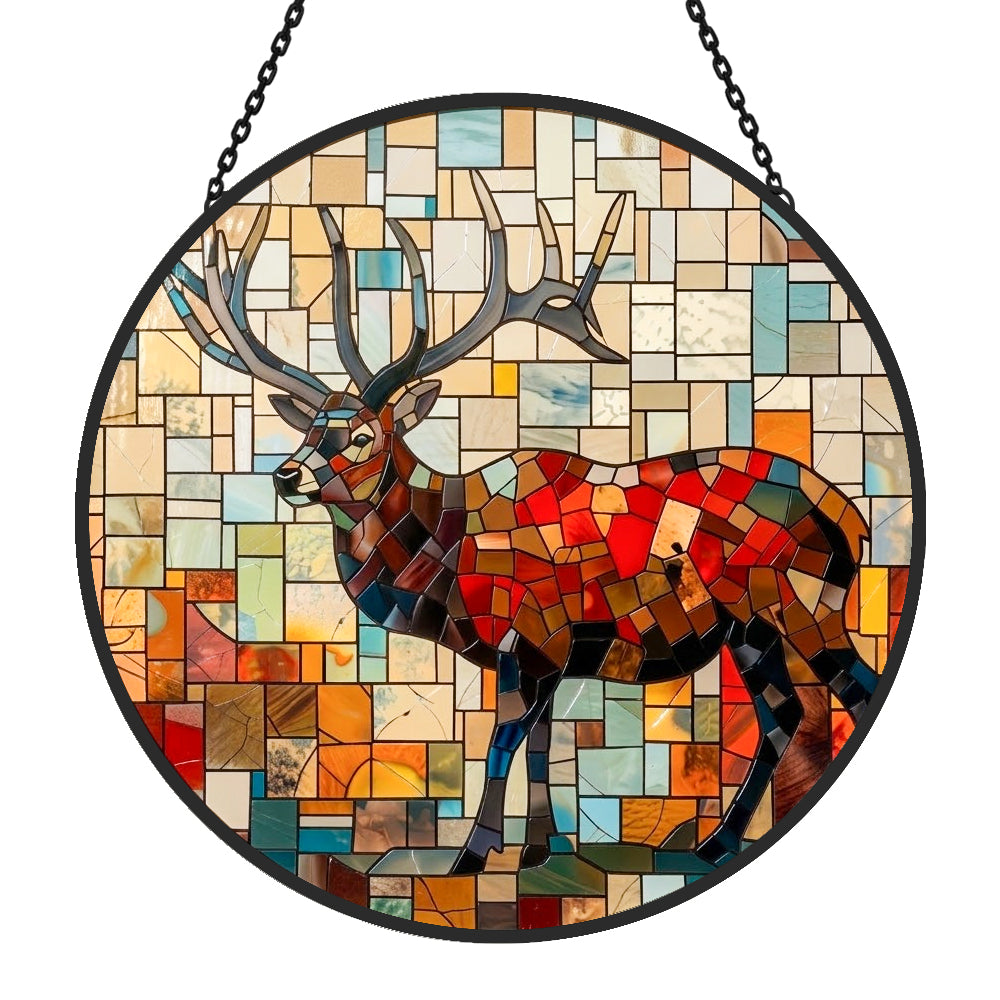 Mosaic stag deer stained glass suncatcher window hanging, suitable for home and garden decoration