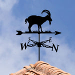 Mountain goat metal weather vane with directional arrows and mounting rod, outdoor roof and garden decoration