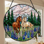 Mountain lupine flower horses stained glass suncatcher window hanging, suitable for home and garden decoration