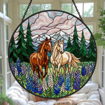Mountain lupine flower horses stained glass suncatcher window hanging, suitable for home and garden decoration