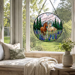 Mountain lupine flower horses stained glass suncatcher window hanging, suitable for home and garden decoration