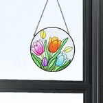 Multicolor tulip flora stained glass suncatcher window hanging, suitable for home and garden decoration