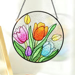 Multicolor tulip flora stained glass suncatcher window hanging, suitable for home and garden decoration