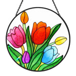Multicolor tulip flora stained glass suncatcher window hanging, suitable for home and garden decoration