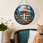 Mystic mushroom stained glass suncatcher window hanging, suitable for home and garden decoration
