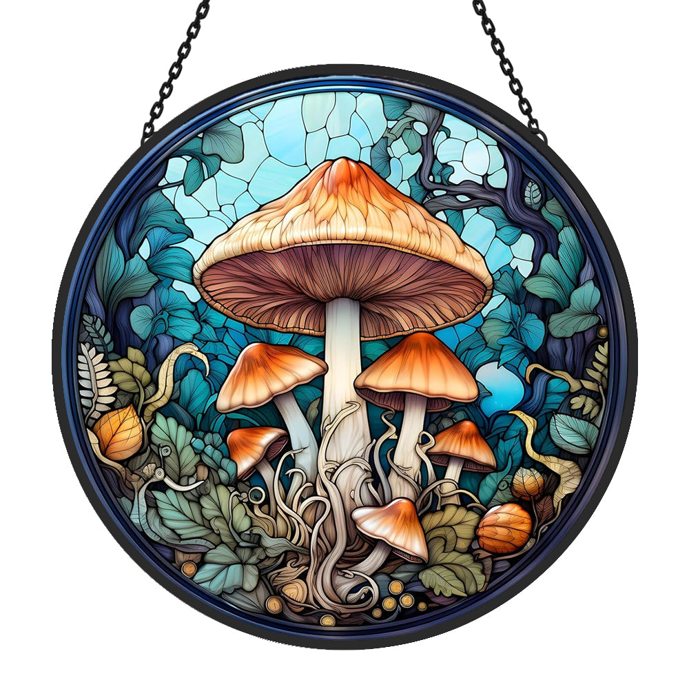 Mystic mushroom stained glass suncatcher window hanging, suitable for home and garden decoration