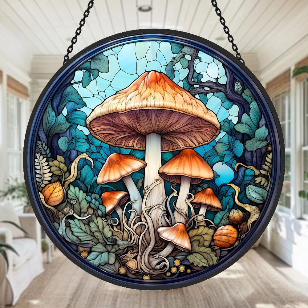 Mystic mushroom stained glass suncatcher window hanging, suitable for home and garden decoration