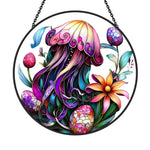 Mystical jellyfish ocean stained glass suncatcher window hanging, suitable for home and garden decoration