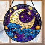 Mystical moon and stars stained glass suncatcher window hanging, suitable for home and garden decoration