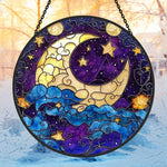 Mystical moon and stars stained glass suncatcher window hanging, suitable for home and garden decoration