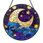 Mystical moon and stars stained glass suncatcher window hanging, suitable for home and garden decoration