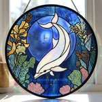 Mystical ocean moon dolphin stained glass suncatcher window hanging, suitable for home and garden decoration