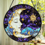 Mystical sun and moon face stained glass suncatcher window hanging, suitable for home and garden decoration