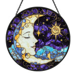Mystical sun and moon face stained glass suncatcher window hanging, suitable for home and garden decoration